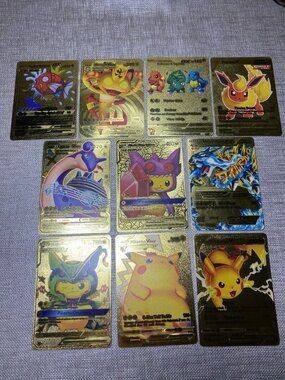 Custom Gold Pokemon Cards Lot Pikachu Charizard Mew VMAX GX Metal Style